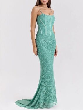 House of CB Antonina Mint Green Lace Corset Dress